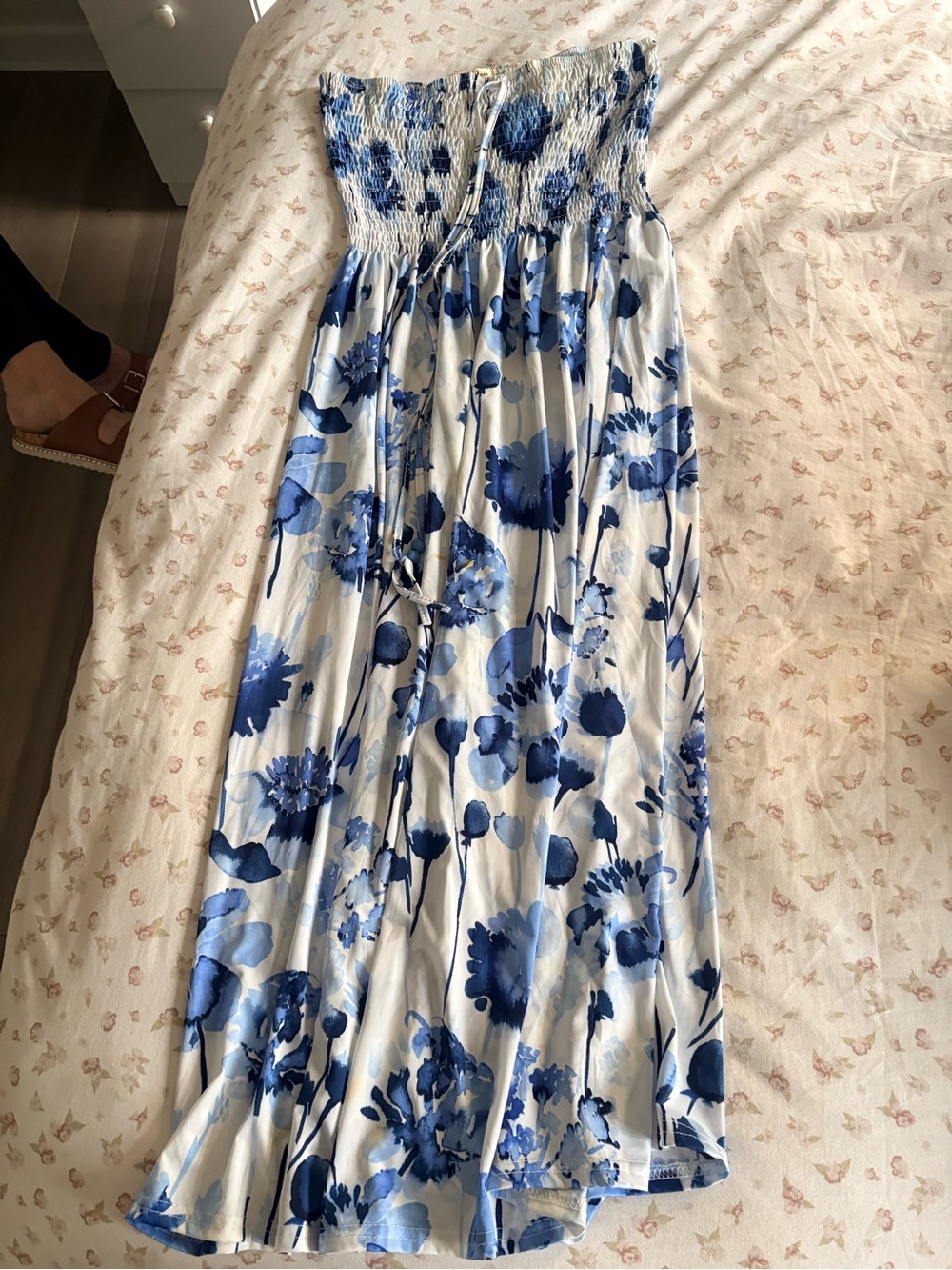 Dodo Bar Or Blue and White Floral Strapless Maxi Dress